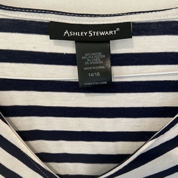 Ashley Stewart navy and white striped shirt sleeve top - Picture 2 of 5